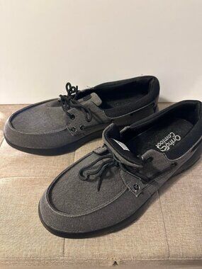 OrthoComfoot Mens Gray Canvas Boat Deck Shoes Slip On Comfort Size 11